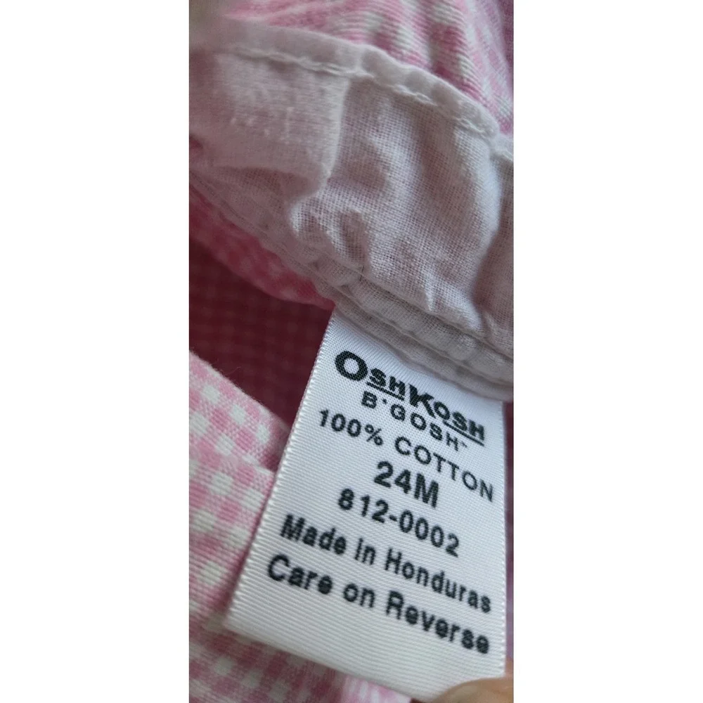 Vintage OshKosh B'gosh Pink Gingham Check Overalls Girls Baby Toddler 24‎ Months